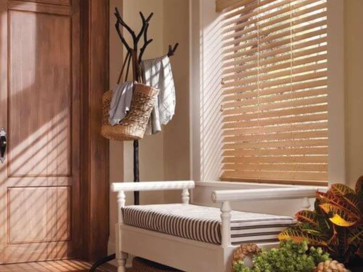 Wood blinds in a farmhouse setting