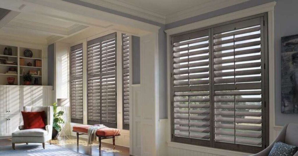 Elegant wood shutters installed in a stylish home interior