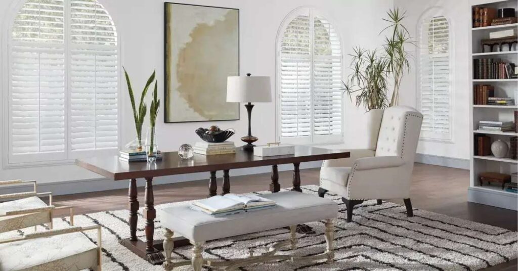 Composite interior shutters adding elegance to a living room